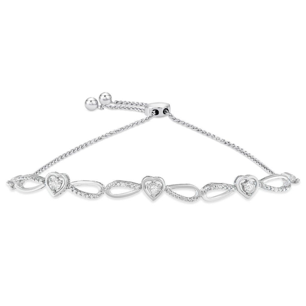 Pulsera bolo ajustable de plata de ley 925 con corazón e infinito y detalles de diamantes de 10 a 25 cm (color IJ, claridad I3) - Friggin Jewelry