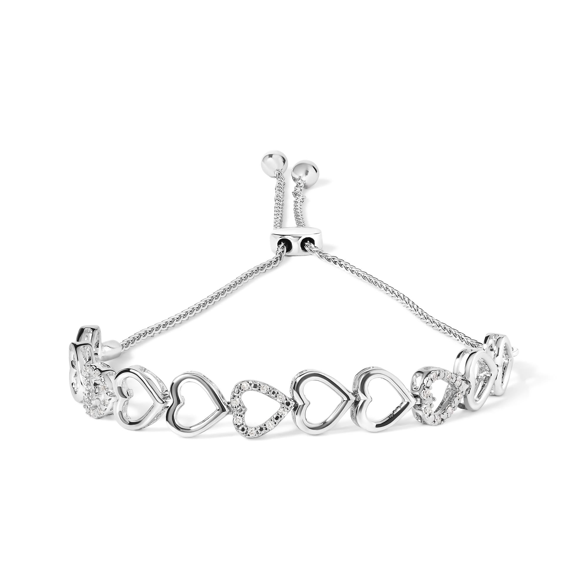 Pulsera bolo de eslabones de corazón con diamantes de 1/10 quilates en plata de ley 925 (color IJ, claridad I2-I3) - Friggin Jewelry