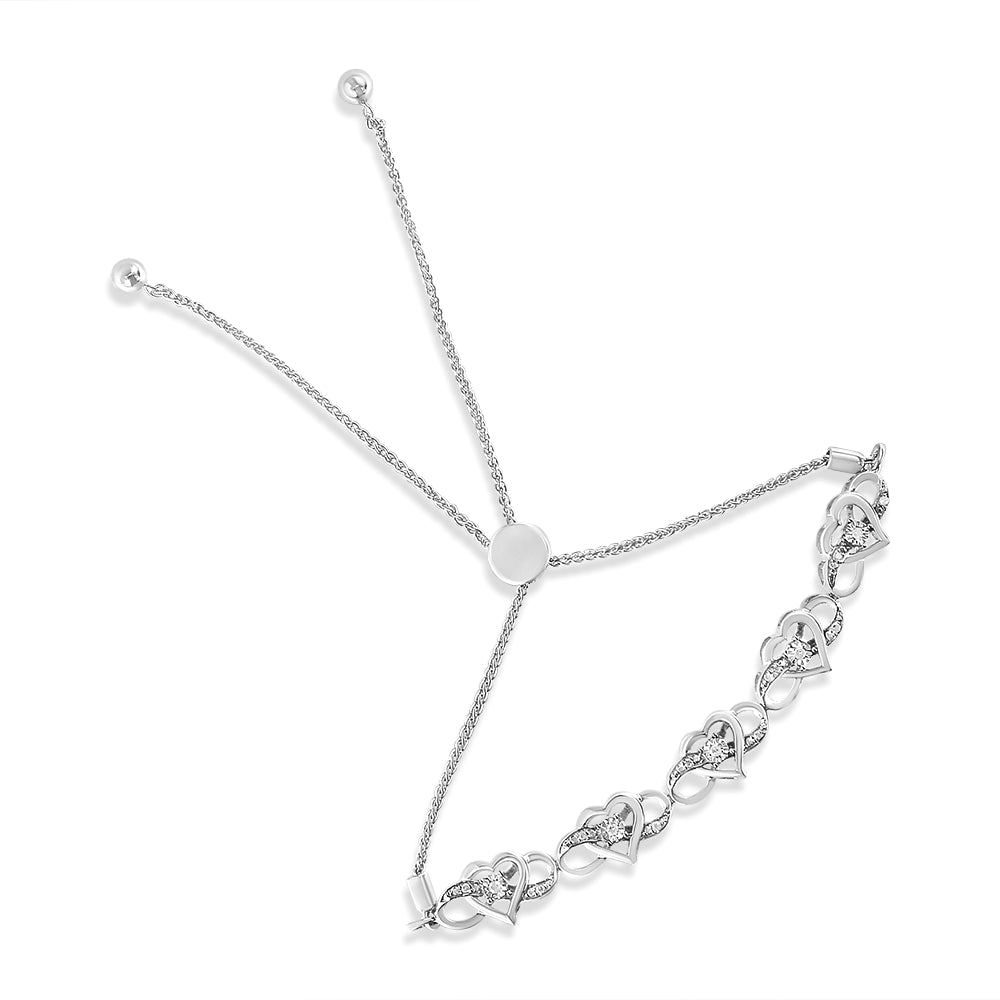 .925 Sterling Silver Diamond Accent Interlocking Infinity and Heart 4”-10” Adjustable Bolo Tennis Bolo Bracelet (H-I Color, I2-I3 Clarity) - Friggin Jewelry