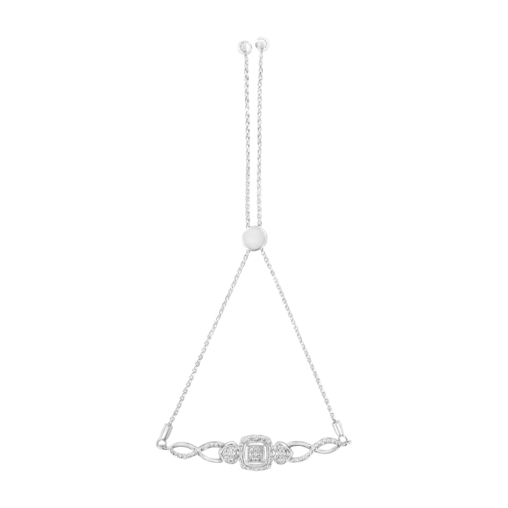 Braccialetto Bolo Tennis Bolo regolabile in argento sterling 925 con montatura a cuscino e diamanti, lato cuore, da 4" a 10" (colore IJ, purezza I3) - Friggin Jewelry
