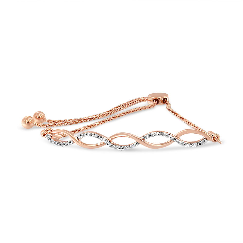 .925 Sterling Silver Diamond Infinity Twist 4”-10” Adjustable Bolo Bracelet (I-J Color, I2-I3 Clarity) - Friggin Jewelry