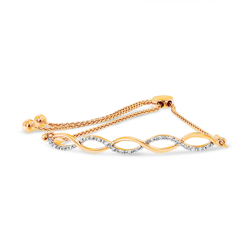 .925 Sterling Silver Diamond Infinity Twist 4”-10” Adjustable Bolo Bracelet (I-J Color, I2-I3 Clarity) - Friggin Jewelry