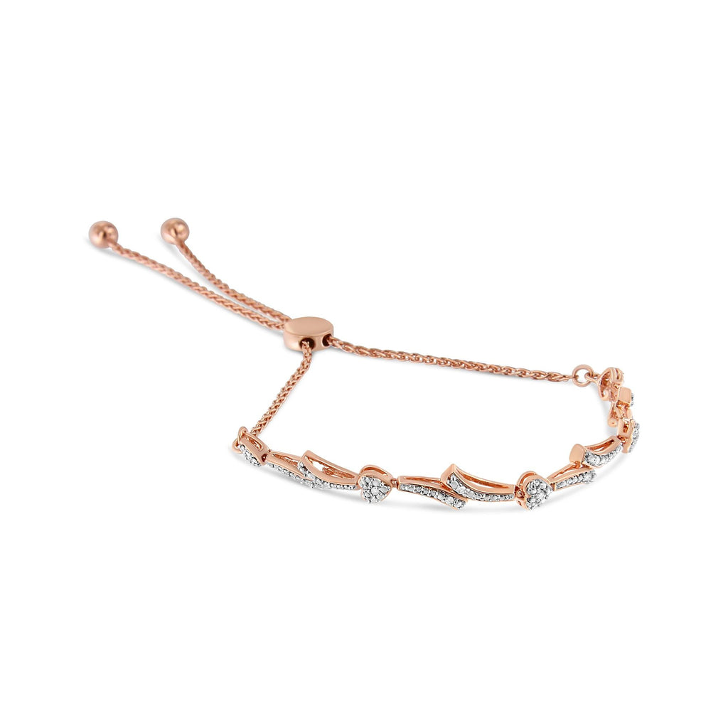 Pulsera bolo de plata de ley 925 con detalles de diamantes y eslabones ondulados (color IJ, claridad I2-I3) - Ajustable de 15 a 23 cm - Friggin Jewelry