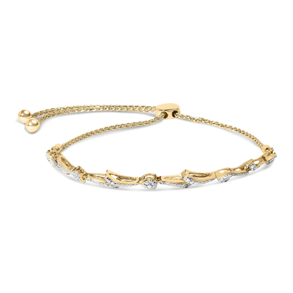 Pulsera bolo de plata de ley 925 con detalles de diamantes y eslabones ondulados (color IJ, claridad I2-I3) - Ajustable de 15 a 23 cm - Friggin Jewelry