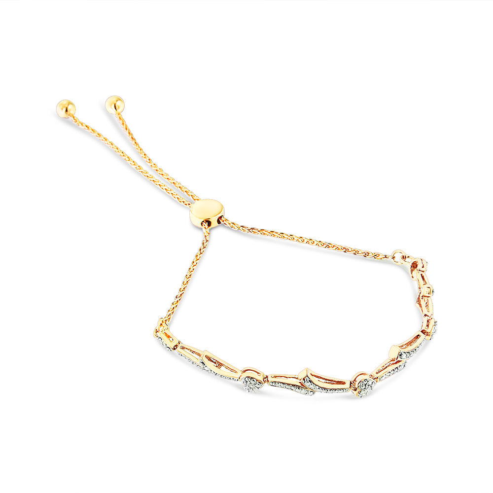 Pulsera bolo de plata de ley 925 con detalles de diamantes y eslabones ondulados (color IJ, claridad I2-I3) - Ajustable de 15 a 23 cm - Friggin Jewelry