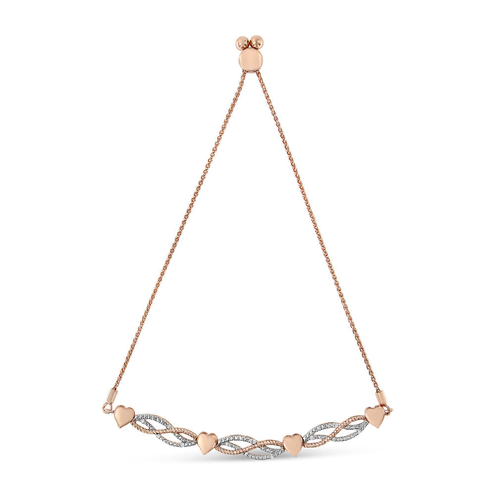 14K Rose Gold Plated .925 Sterling Silver Cttw Diamond Accent Layered Infinity Link and Heart Adjustable 4”-10” Adjustable Bolo Bracelet (I-J Color, I3 Clarity) - Friggin Jewelry