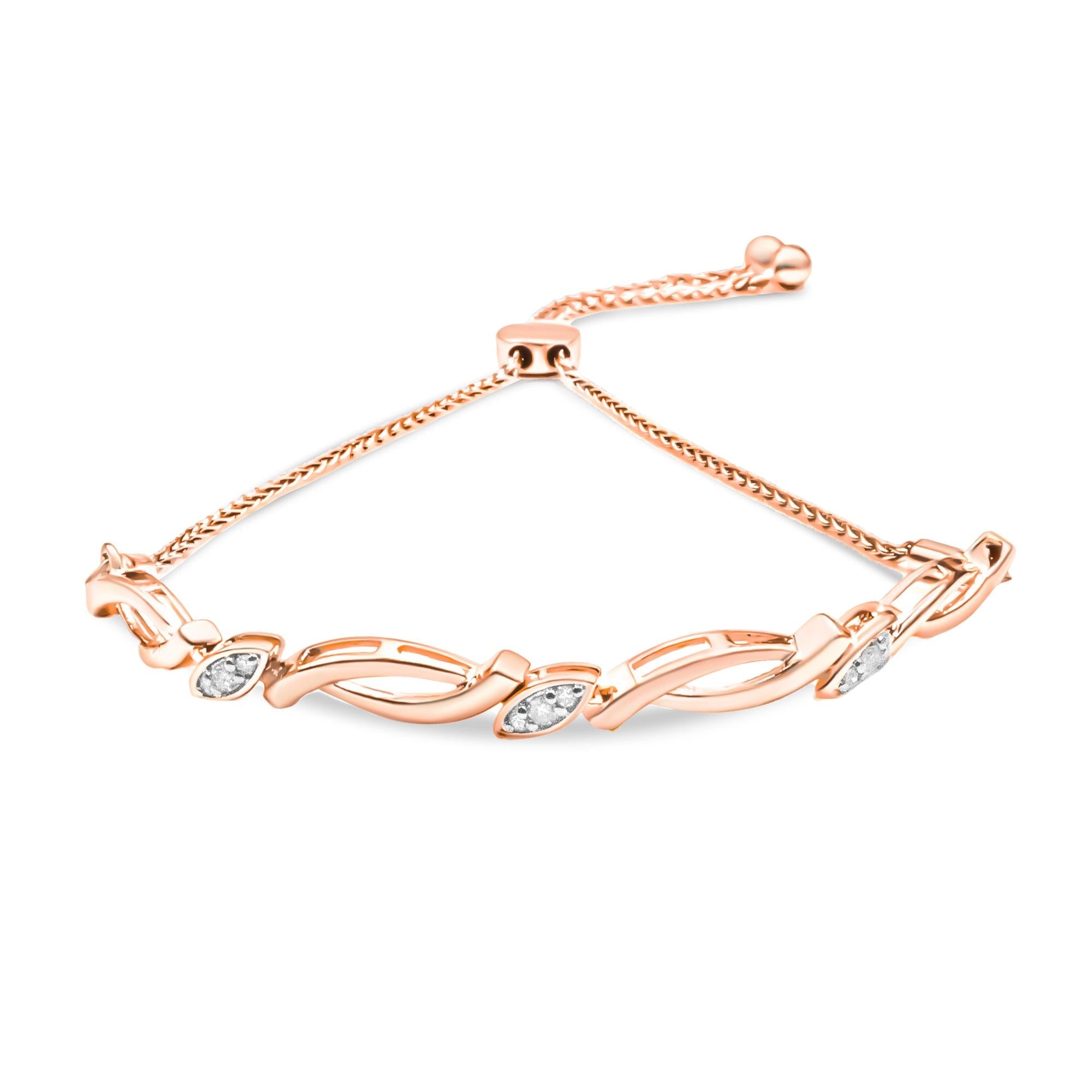 .925 Sterling Silver Diamond Accent Alternating Swirl link Bolo Bracelet (I-J Color, I2-I3 Clarity) - 6" to 9" Adjustable - Friggin Jewelry