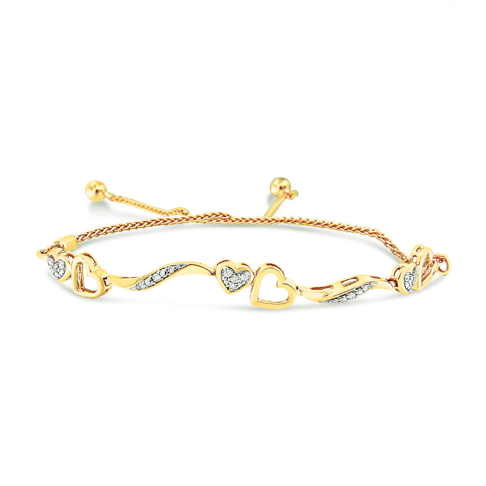 .925 Sterling Silver 1/10 Cttw Diamond Wave and Hearts 4”-10” Adjustable Bolo Bracelet (I-J Color, I3 Clarity) - Friggin Jewelry