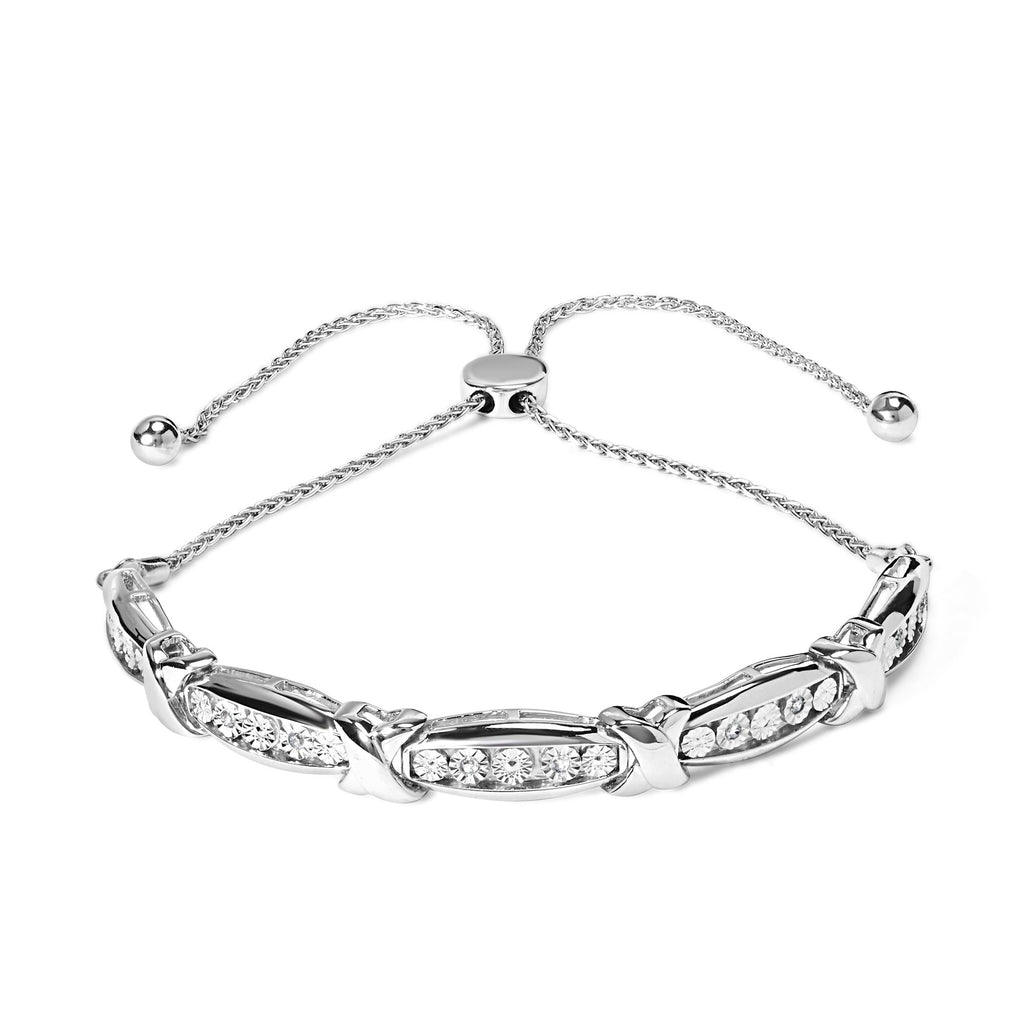 .925 Sterling Silver 1/10 Cttw Diamond X Link Bolo Bracelet (I-J Color, I2-I3 Clarity) - Friggin Jewelry