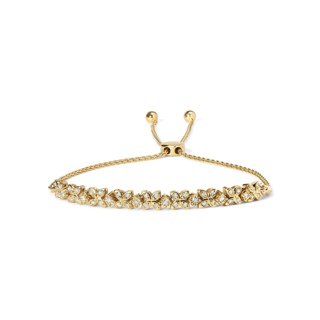 18K Yellow Gold Plated .925 Sterling Silver 1/4 Cttw Diamond Marquise Shaped Link 4"-10" Adjustable Bolo Bracelet (I-J Color, I1-I2 Clarity) - Friggin Jewelry