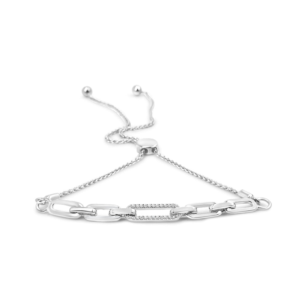 .925 Sterling Silver 1/10 Cttw Diamond Paperclip Link Adjustable Bolo Bracelet (I-J Color, I2-I3 Clarity) - Friggin Jewelry
