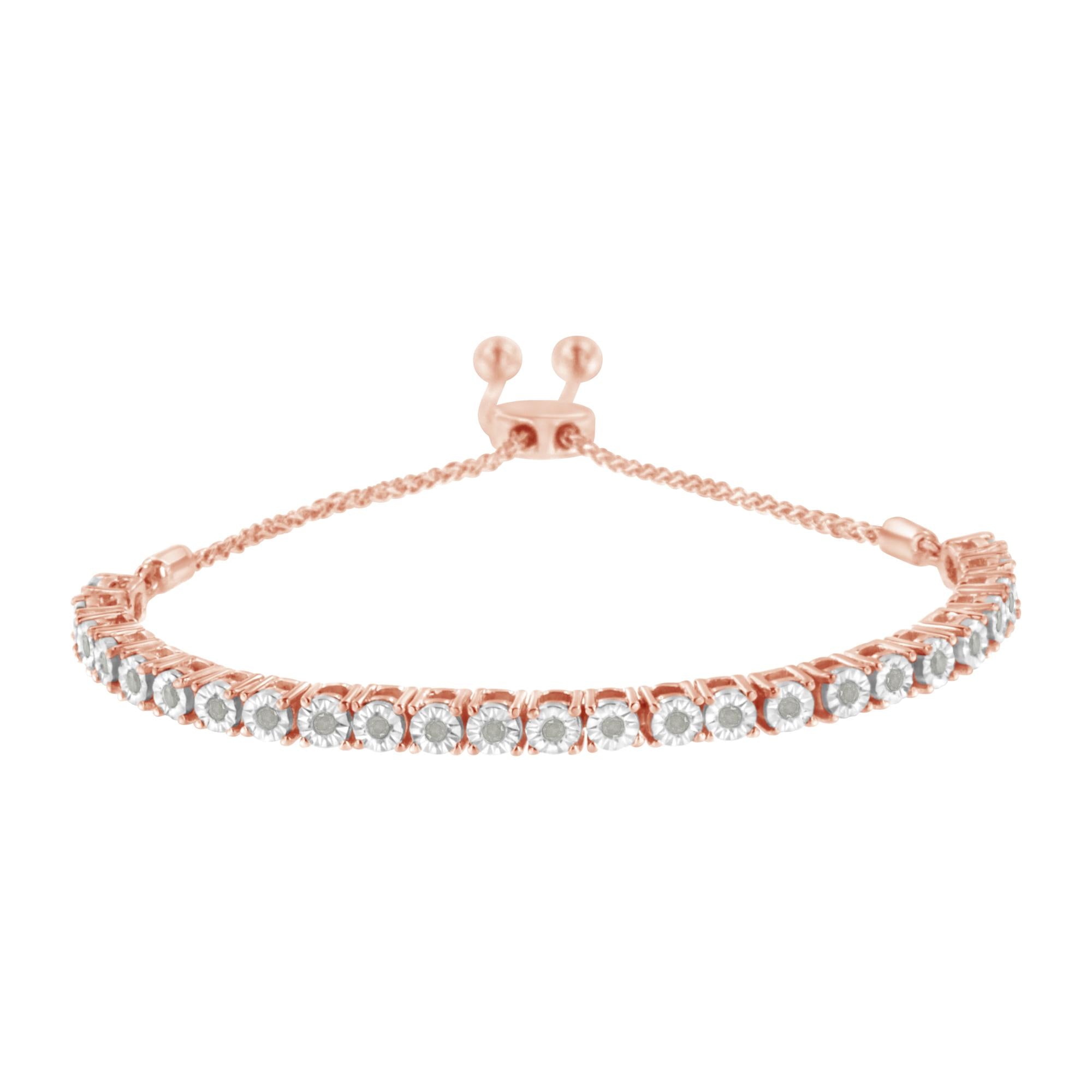 .925 Sterling Silver 1/4 Cttw Miracle-Set Diamond 4”-10” Adjustable Bolo Tennis Bracelet (I-J Color, I3 Clarity) - Friggin Jewelry