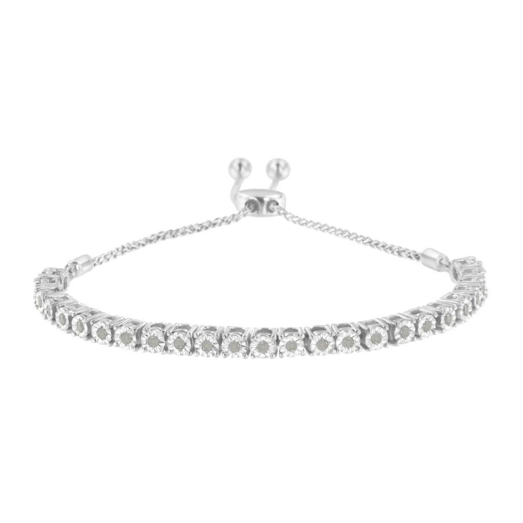 Pulsera de tenis bolo ajustable de 10 a 25 cm de plata de ley 925 con diamantes de 1/4 ct engastados milagros (color IJ, claridad I3) - Friggin Jewelry