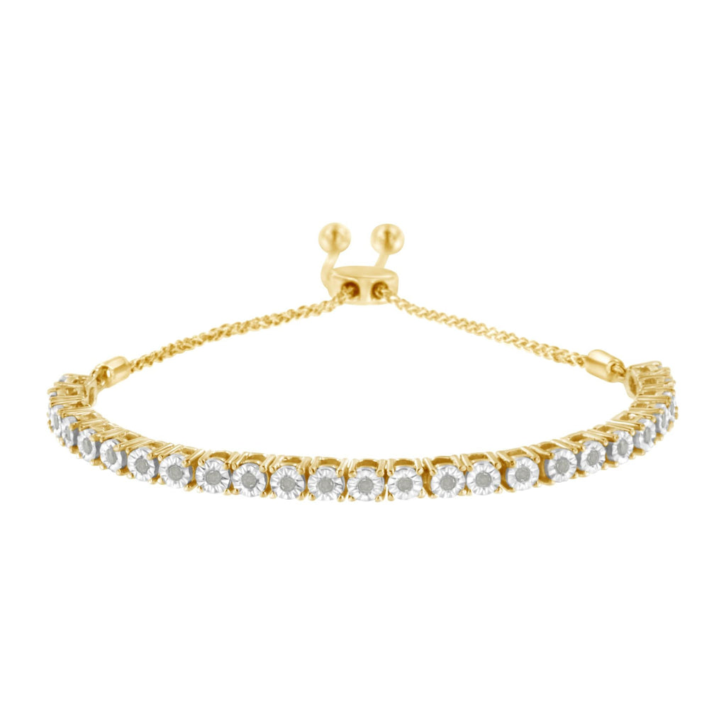 Pulsera de tenis bolo ajustable de 10 a 25 cm de plata de ley 925 con diamantes de 1/4 ct engastados milagros (color IJ, claridad I3) - Friggin Jewelry
