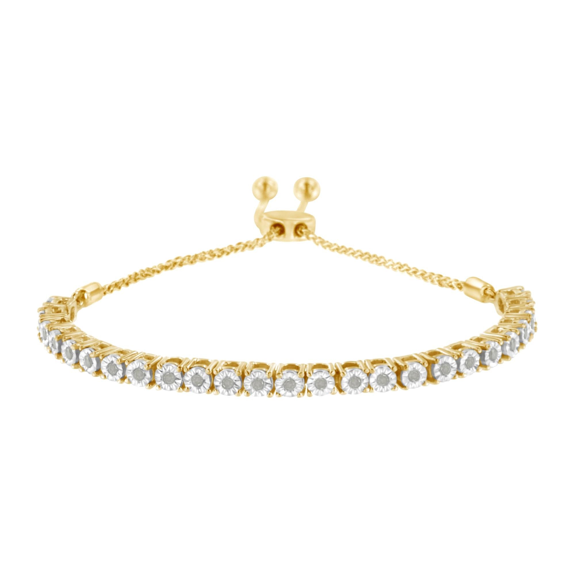 Pulsera de tenis bolo ajustable de 10 a 25 cm de plata de ley 925 con diamantes de 1/4 ct engastados milagros (color IJ, claridad I3) - Friggin Jewelry