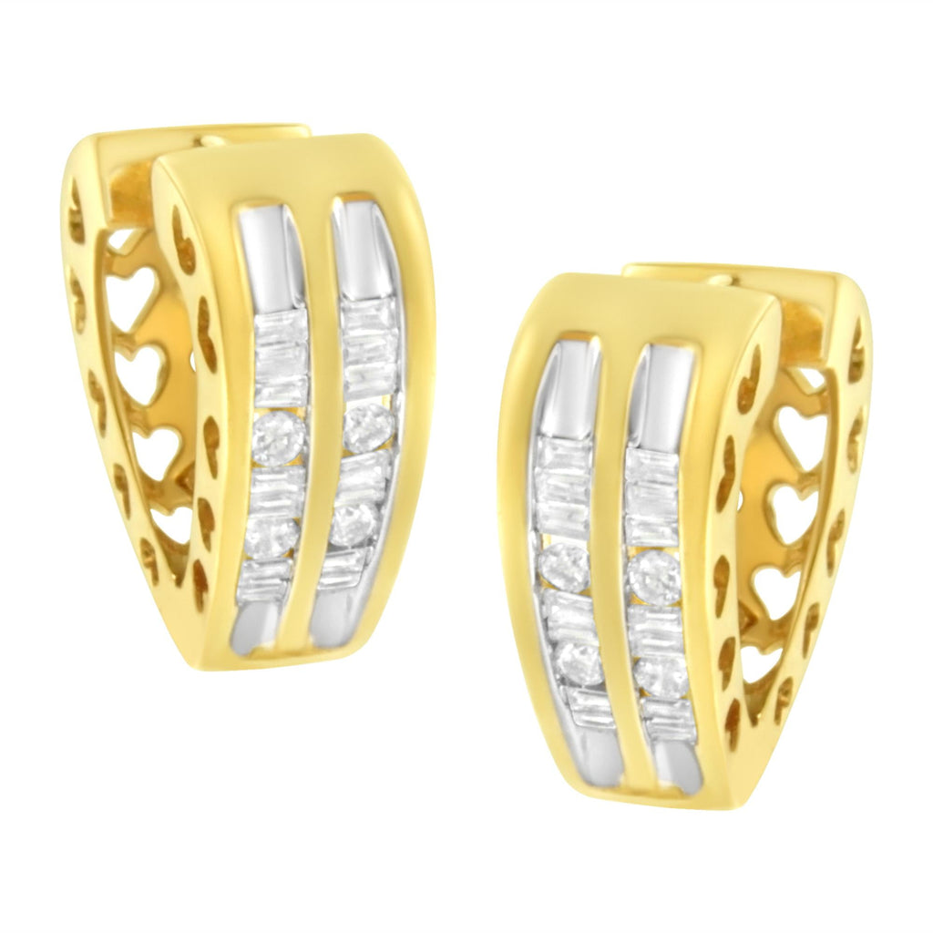 10K Yellow Gold 1/2 cttw Diamond Huggie Heart Hoop Earrings (I-J Clarity, I2-I3 Color) - Friggin Jewelry