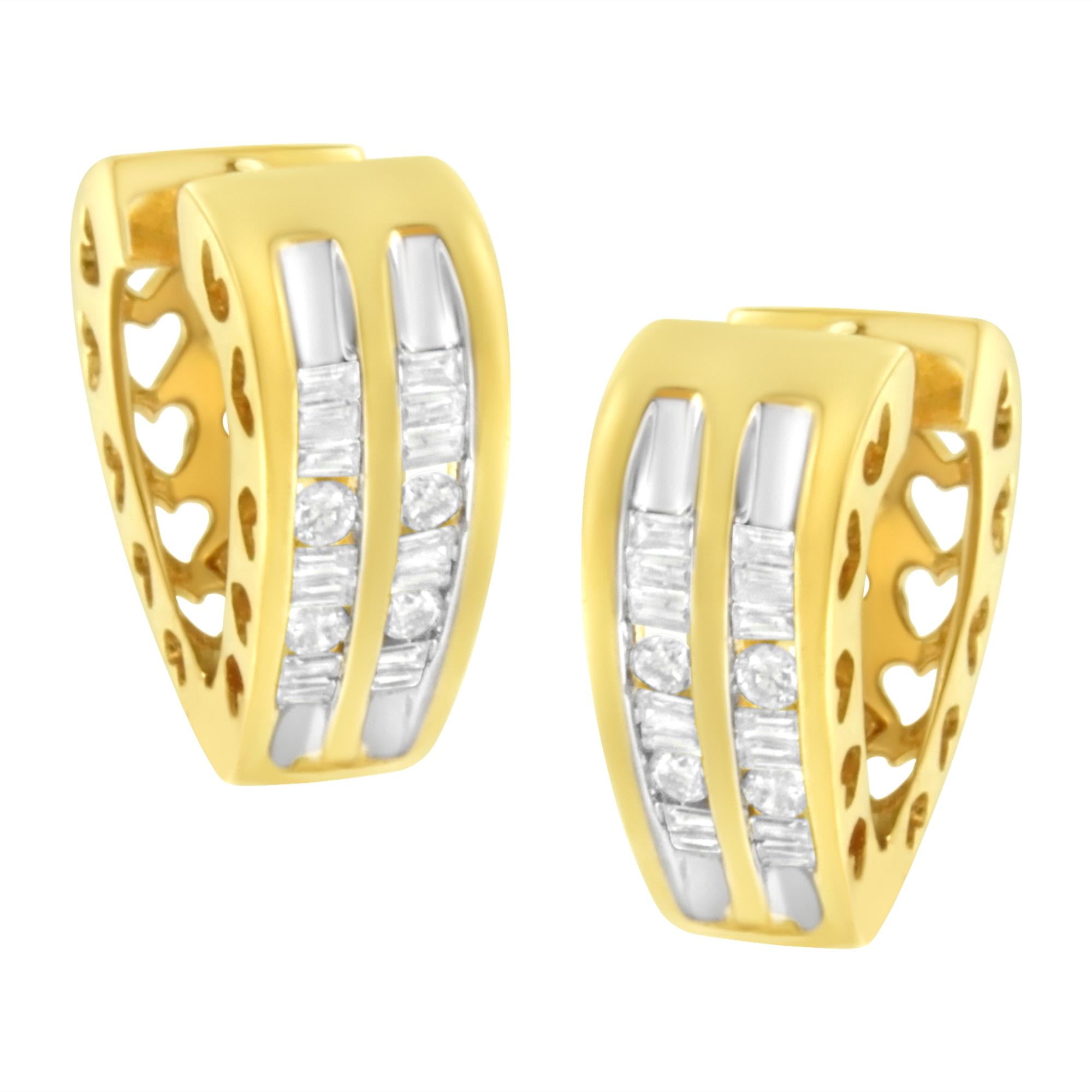 10K Yellow Gold 1/2 cttw Diamond Huggy Heart Hoop Earrings (I-J Clarity, I2-I3 Color) - Friggin Jewelry
