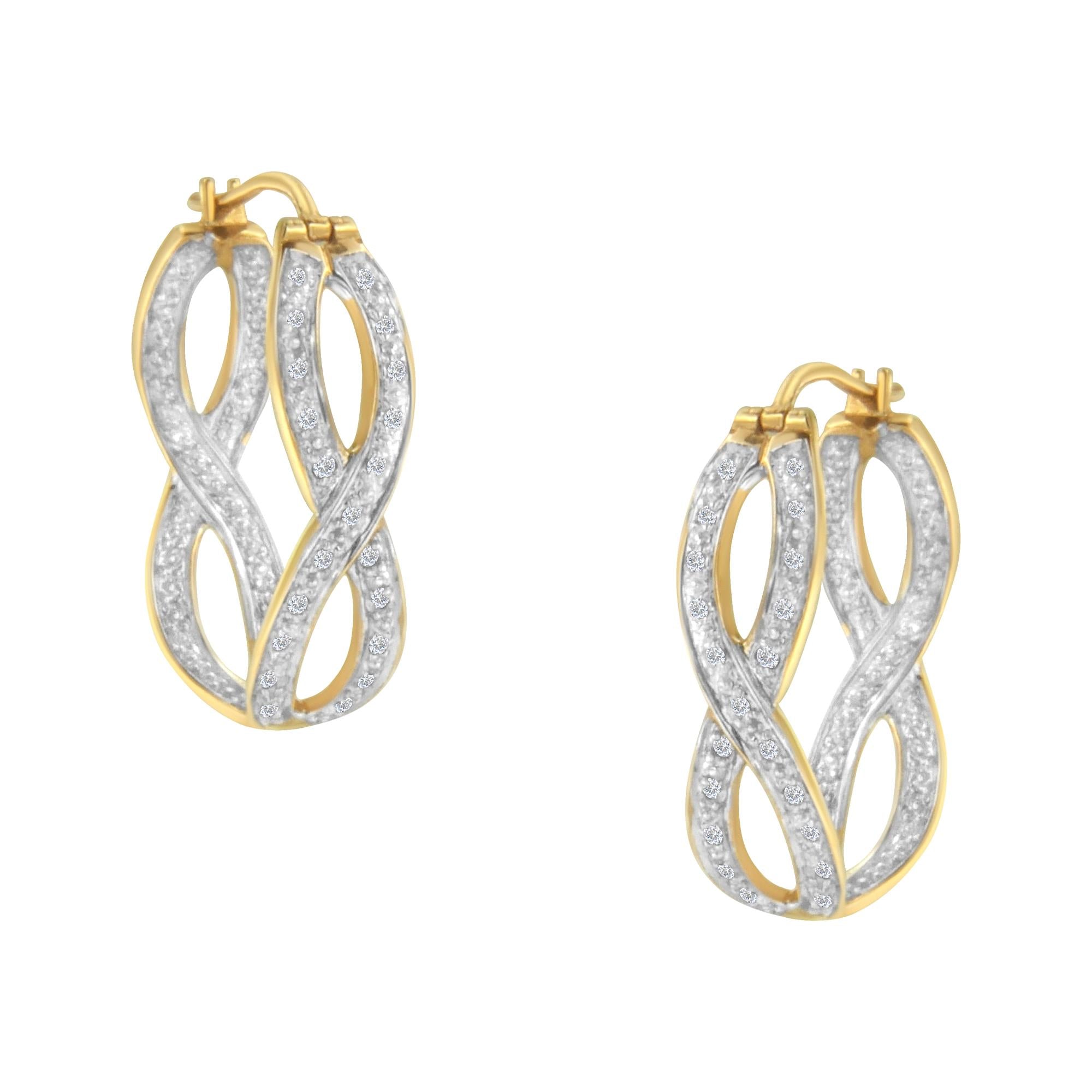 Orecchini a cerchio doppio infinito in oro giallo e bianco 10 carati con diamanti da 1/4 ct (purezza IJ, colore I1-I2) - Friggin Jewelry