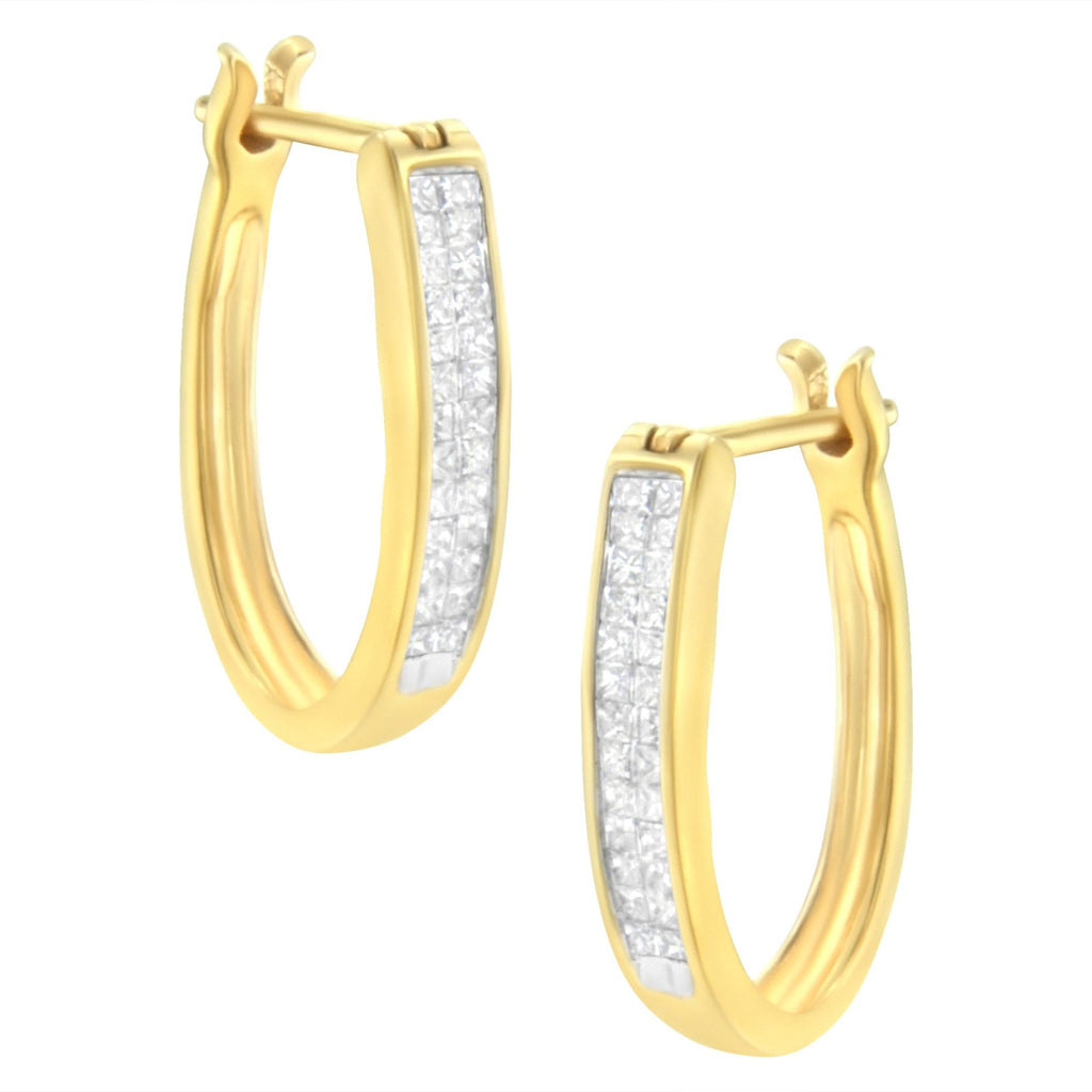 Aros invisibles de oro amarillo de 10 quilates con diamantes de talla princesa de 1/2 ct (color HI, claridad SI2-I1) - Friggin Jewelry