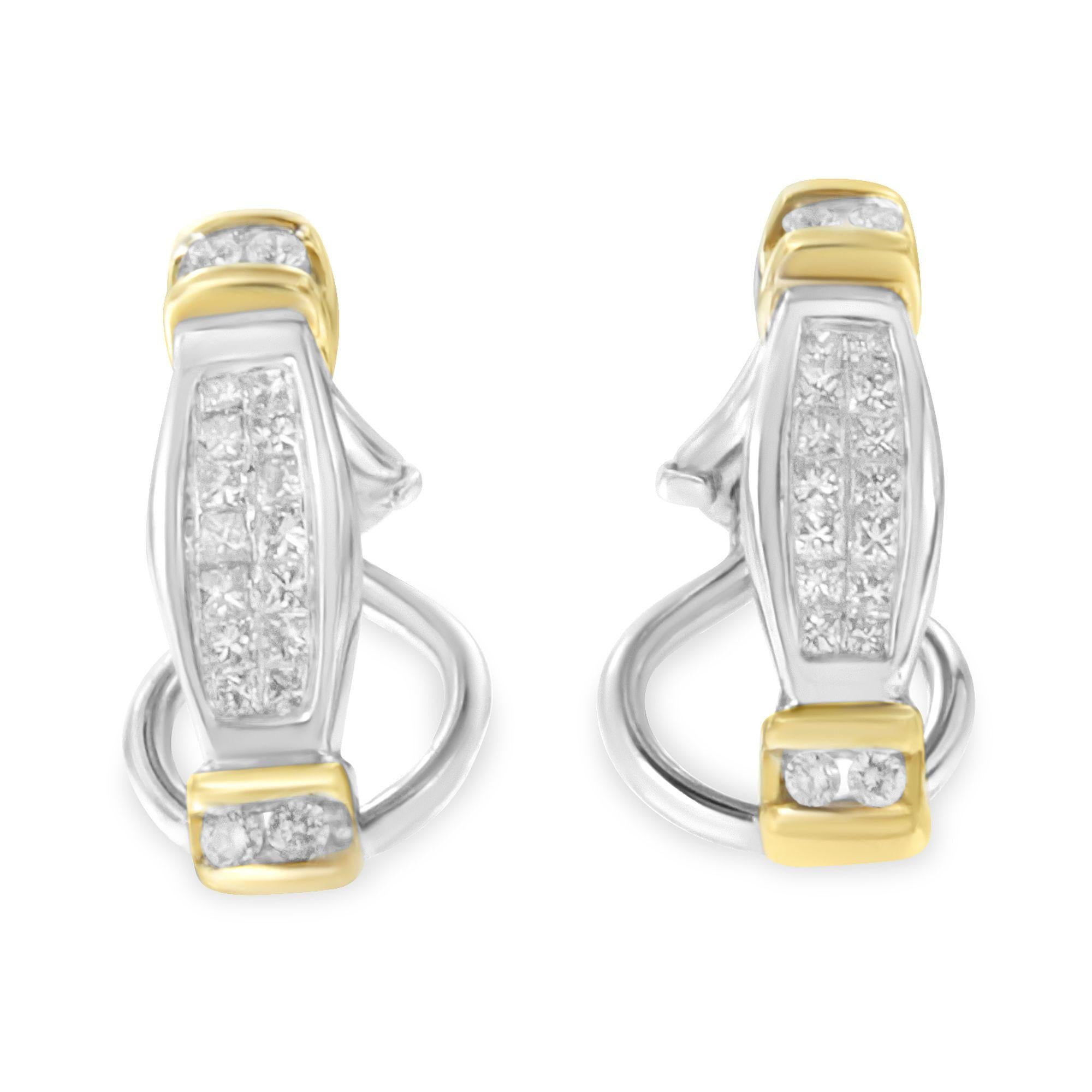 Orecchini in oro bicolore 14K con diamanti taglio rotondo e taglio principessa (0,5 cttw, colore HI, purezza SI2-I1) - Friggin Jewelry