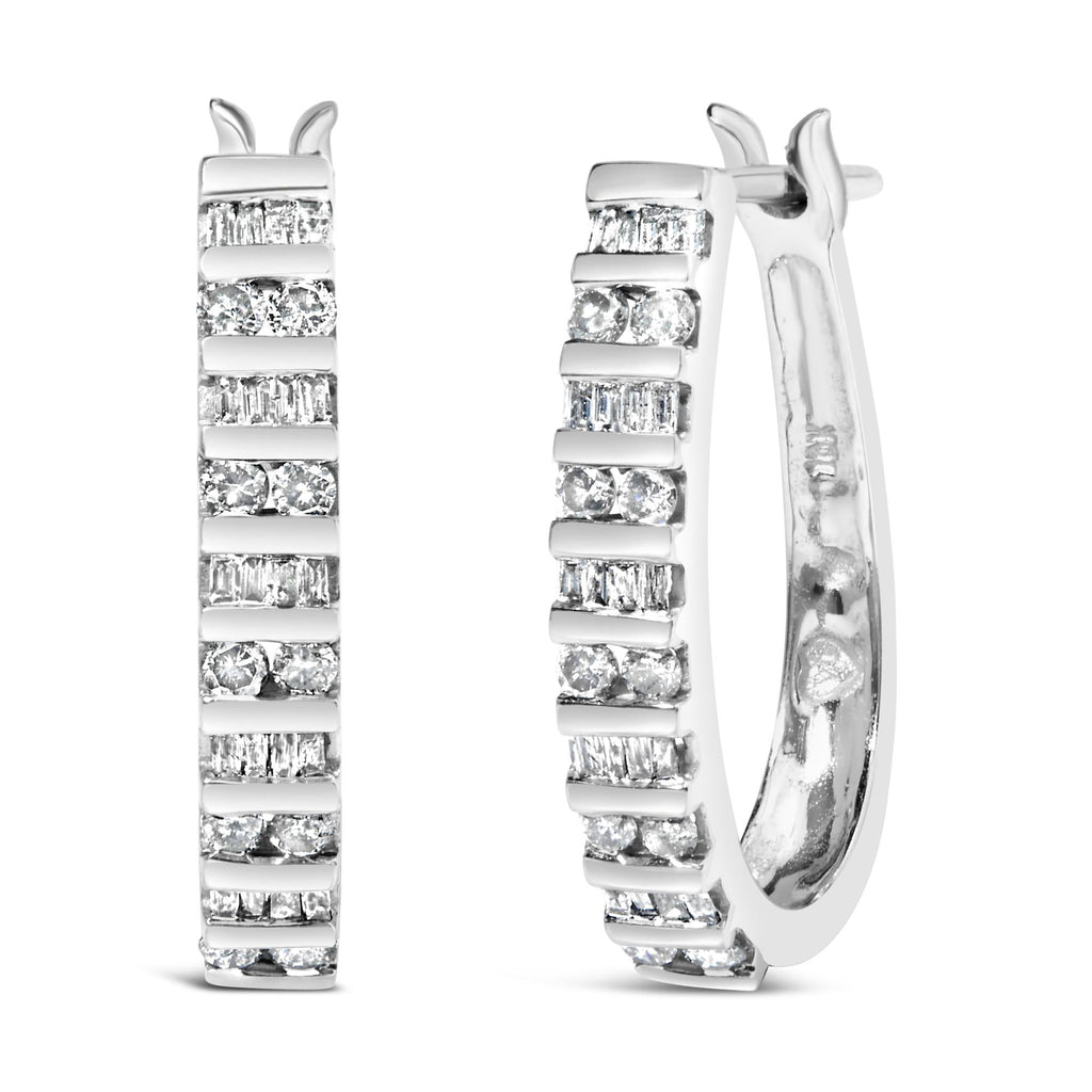 Aros de oro blanco de 10 quilates con diamantes alternados en forma de "U" (color IJ, claridad I2-I3) - Friggin Jewelry