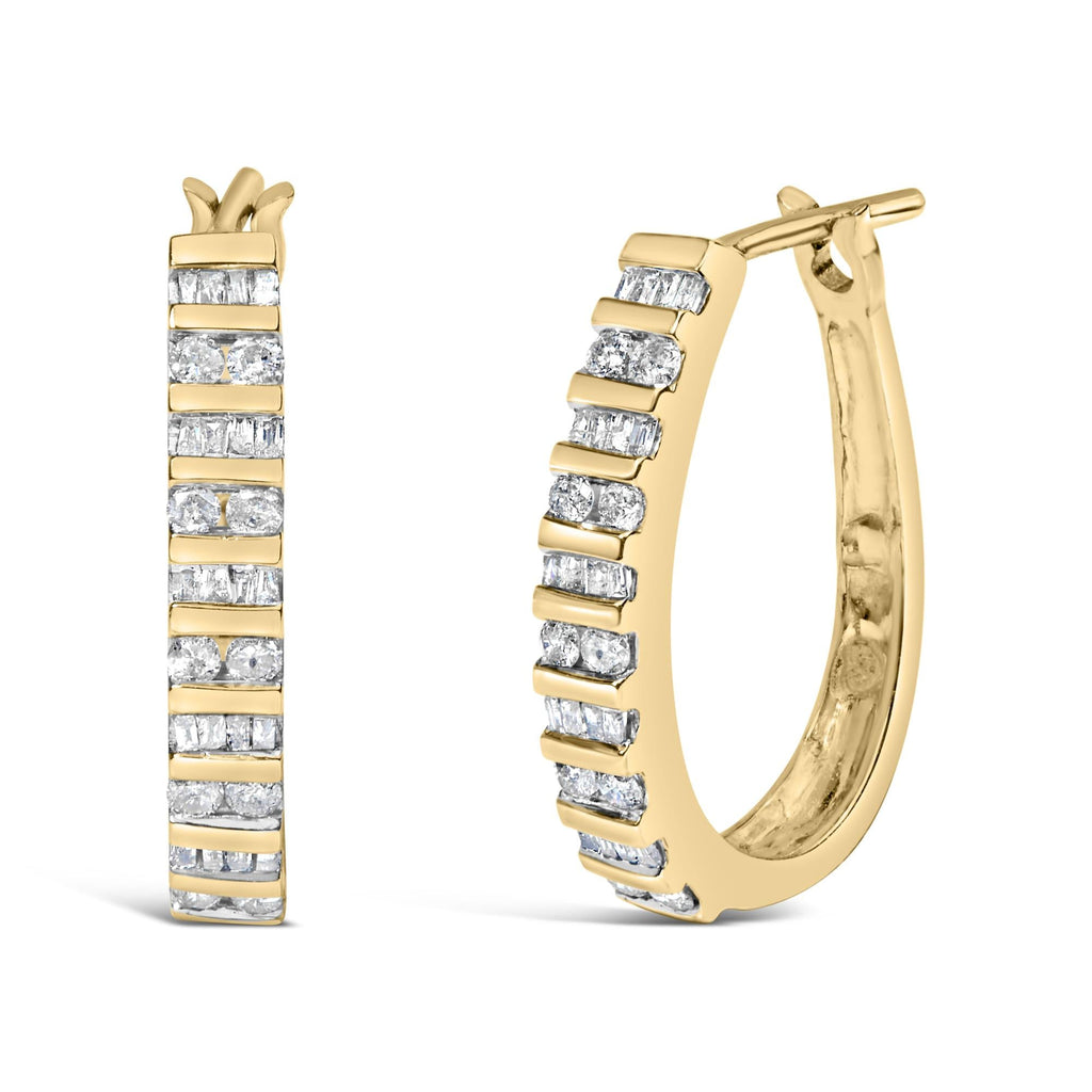 Aros de oro blanco de 10 quilates con diamantes alternados en forma de "U" (color IJ, claridad I2-I3) - Friggin Jewelry