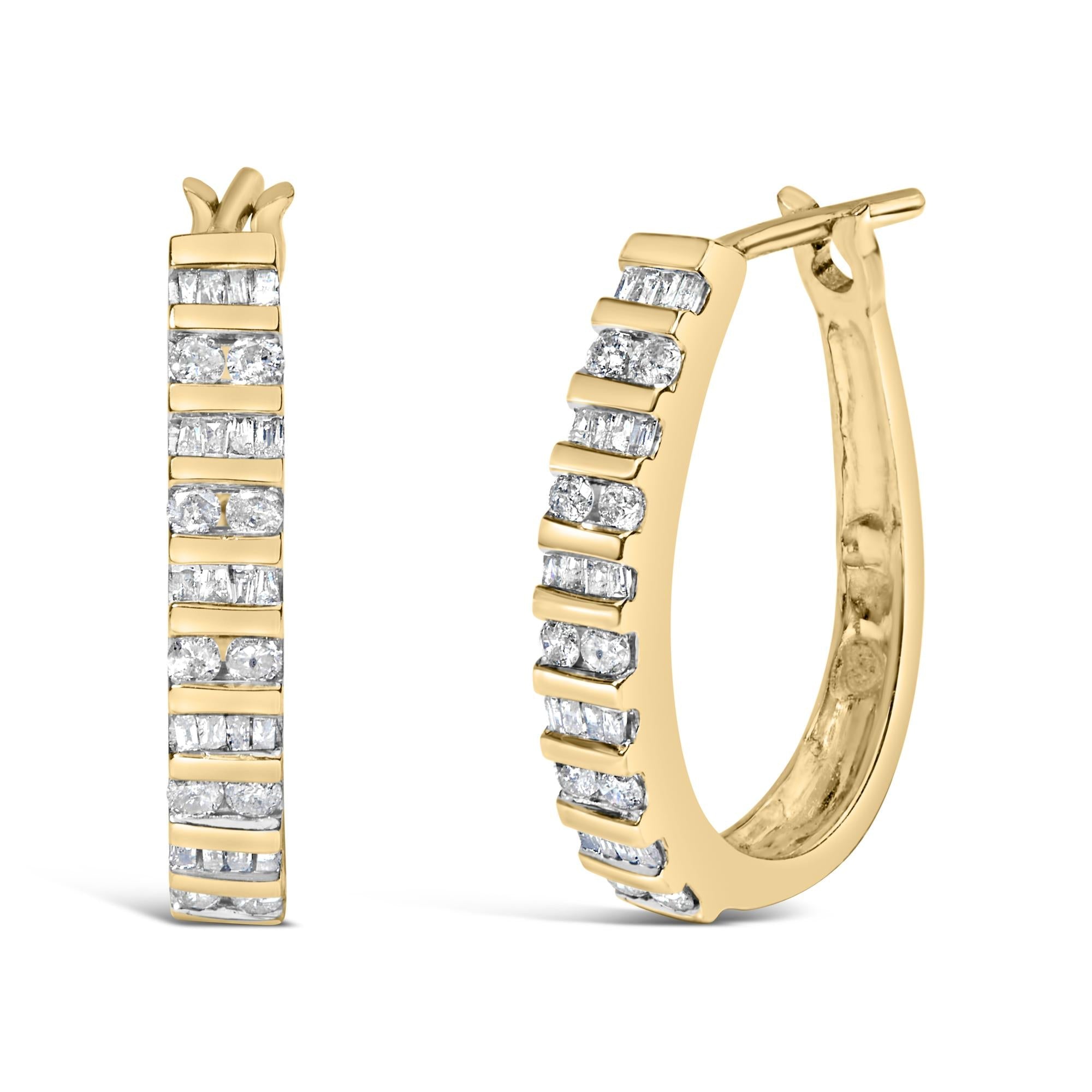 Aros de oro blanco de 10 quilates con diamantes alternados en forma de "U" (color IJ, claridad I2-I3) - Friggin Jewelry