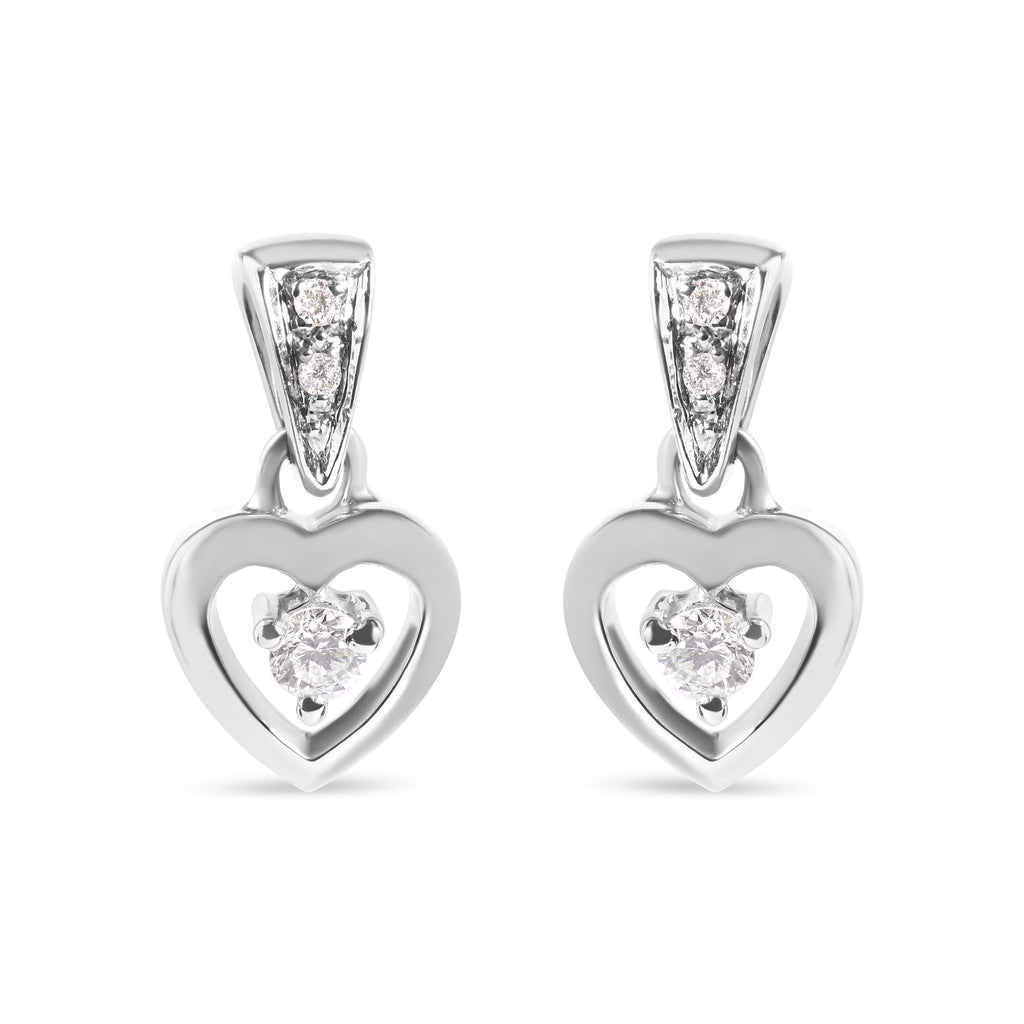 Pendientes colgantes de corazón con diamantes de 1/6 quilates en oro blanco de 14 quilates (HI, SI2-I1) - Friggin Jewelry