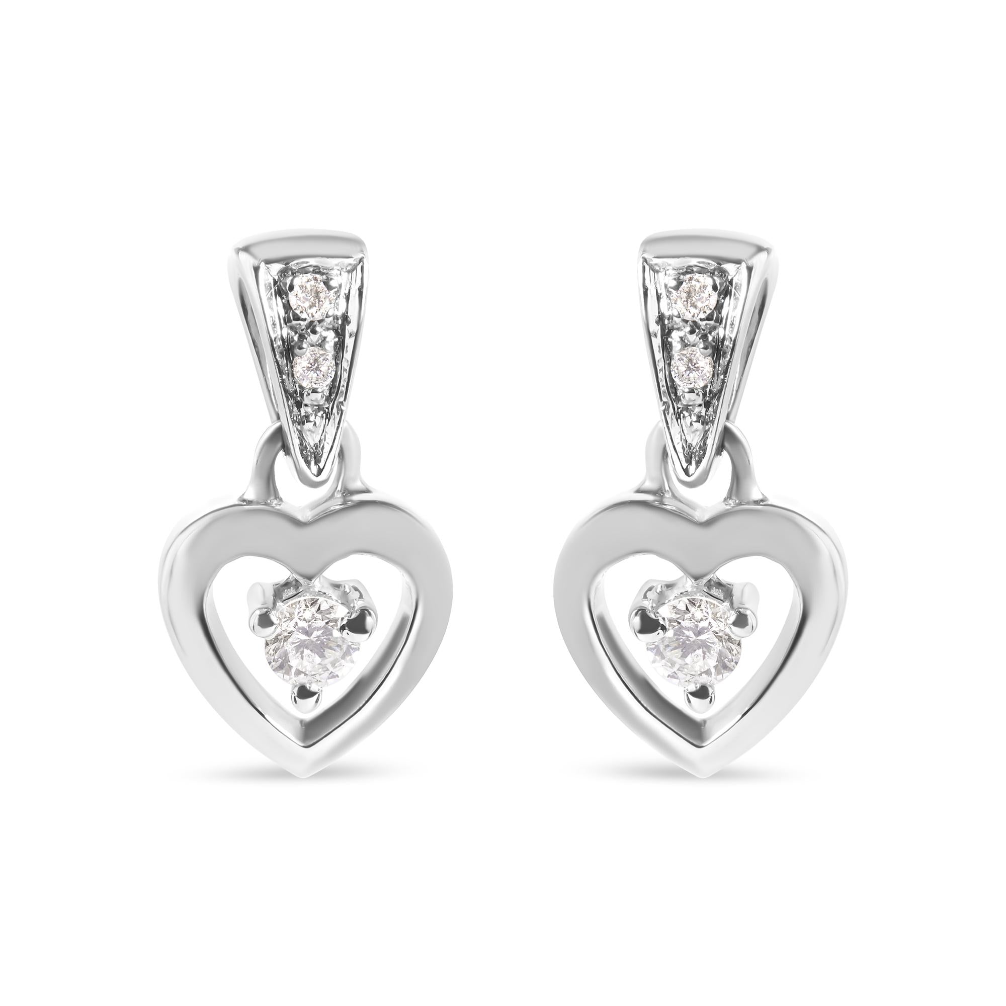14K White Gold 1/6 Cttw Diamond Dangle Heart Stud Earrings (H-I, SI2-I1) - Friggin Jewelry