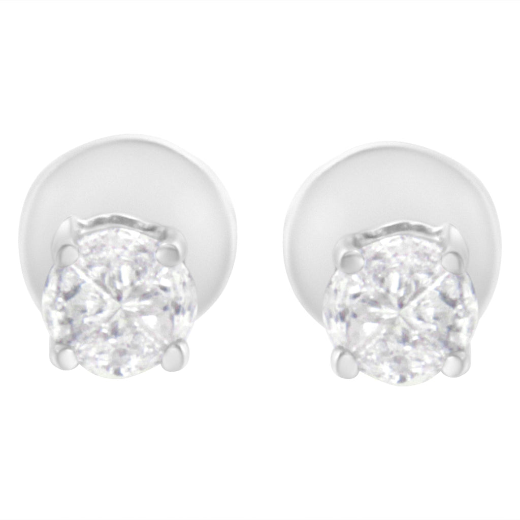Aretes solitarios de oro blanco de 14 quilates con diamantes de talla pastel de 1/2 quilates (color HI, claridad SI1-SI2) - Friggin Jewelry