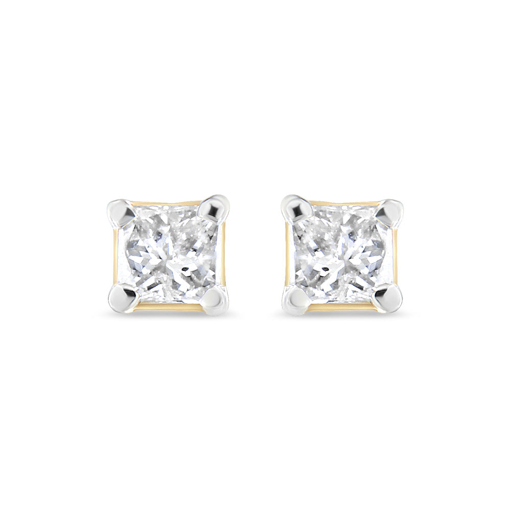AGS Certified Princess-Cut Square Diamond 4-Prong Solitaire Stud Earrings in 14K Gold (J-K Color, I1-I2 Clarity) - Friggin Jewelry Premium