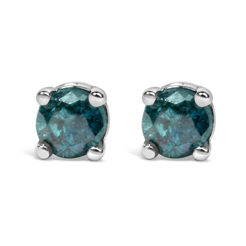 .925 Sterling Silver 0.15 Cttw Round Brilliant-Cut Diamond Classic 4-Prong Stud Earrings - Friggin Jewelry