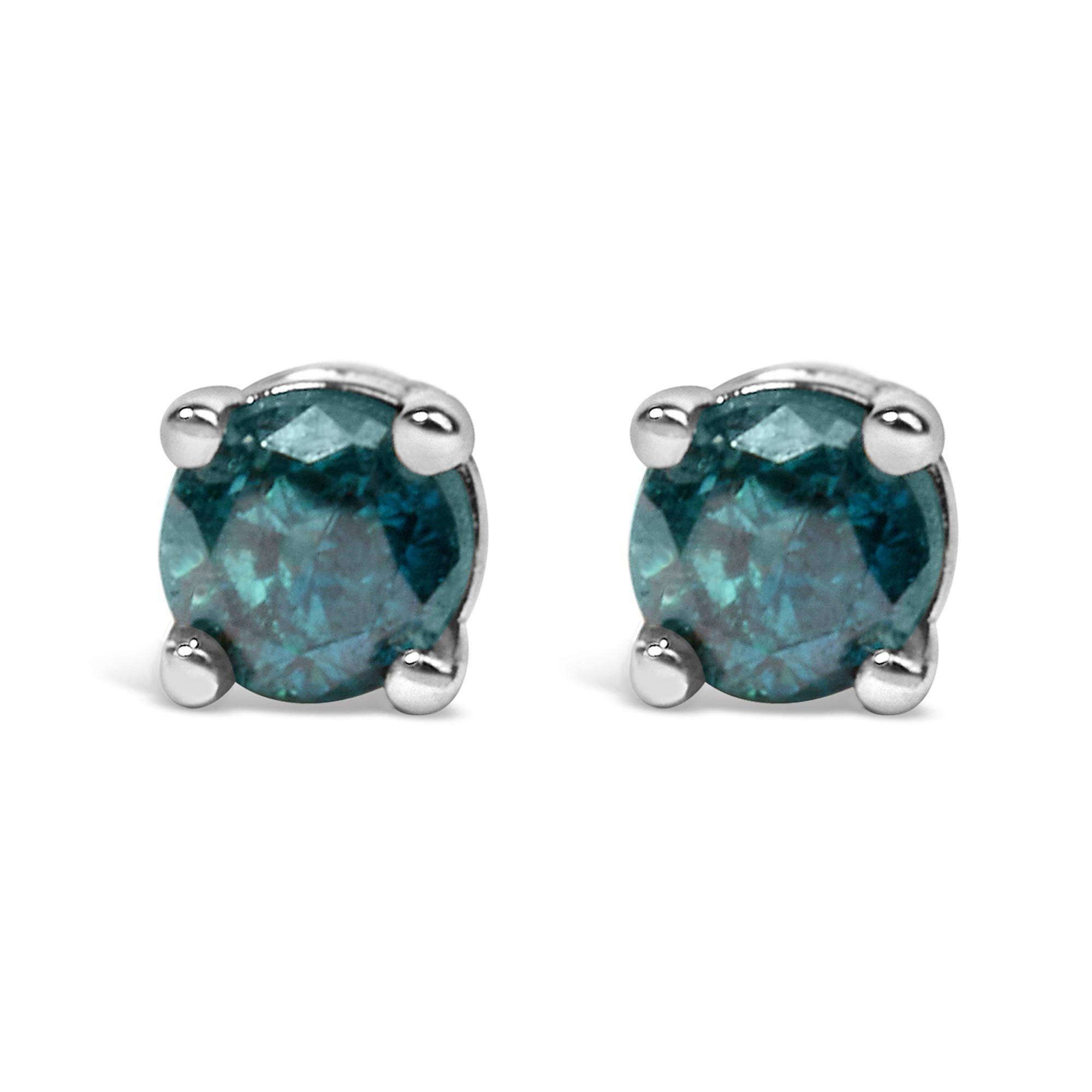 .925 Sterling Silver 0.15 Cttw Round Brilliant-Cut Diamond Classic 4-Prong Stud Earrings - Friggin Jewelry