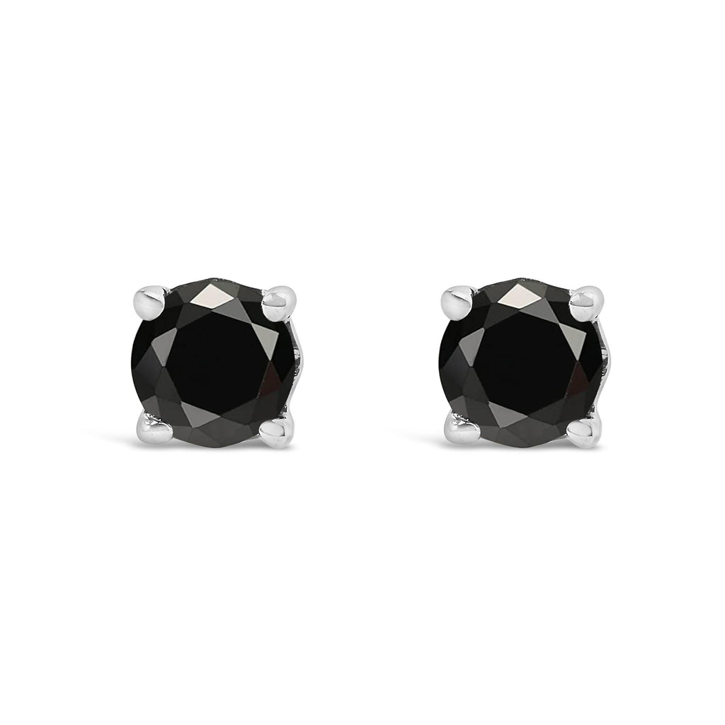 Pendientes solitarios de diamante negro en plata de ley 925 (color negro, claridad I2-I3) - Friggin Jewelry
