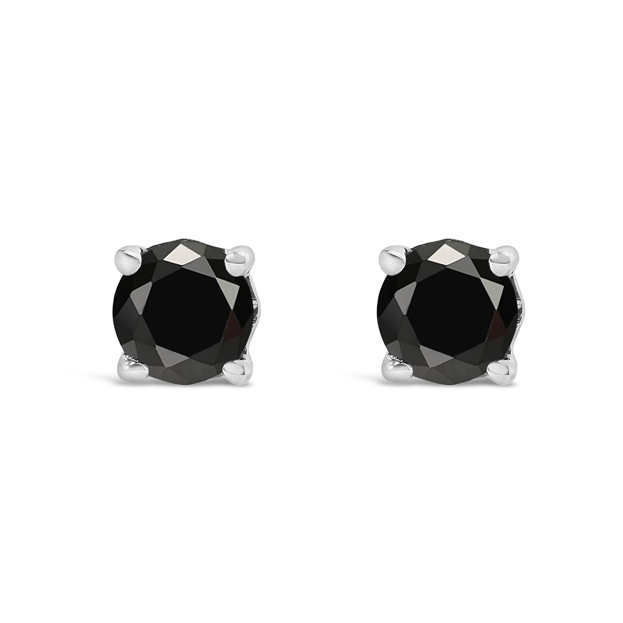 Pendientes solitarios de diamante negro en plata de ley 925 (color negro, claridad I2-I3) - Friggin Jewelry