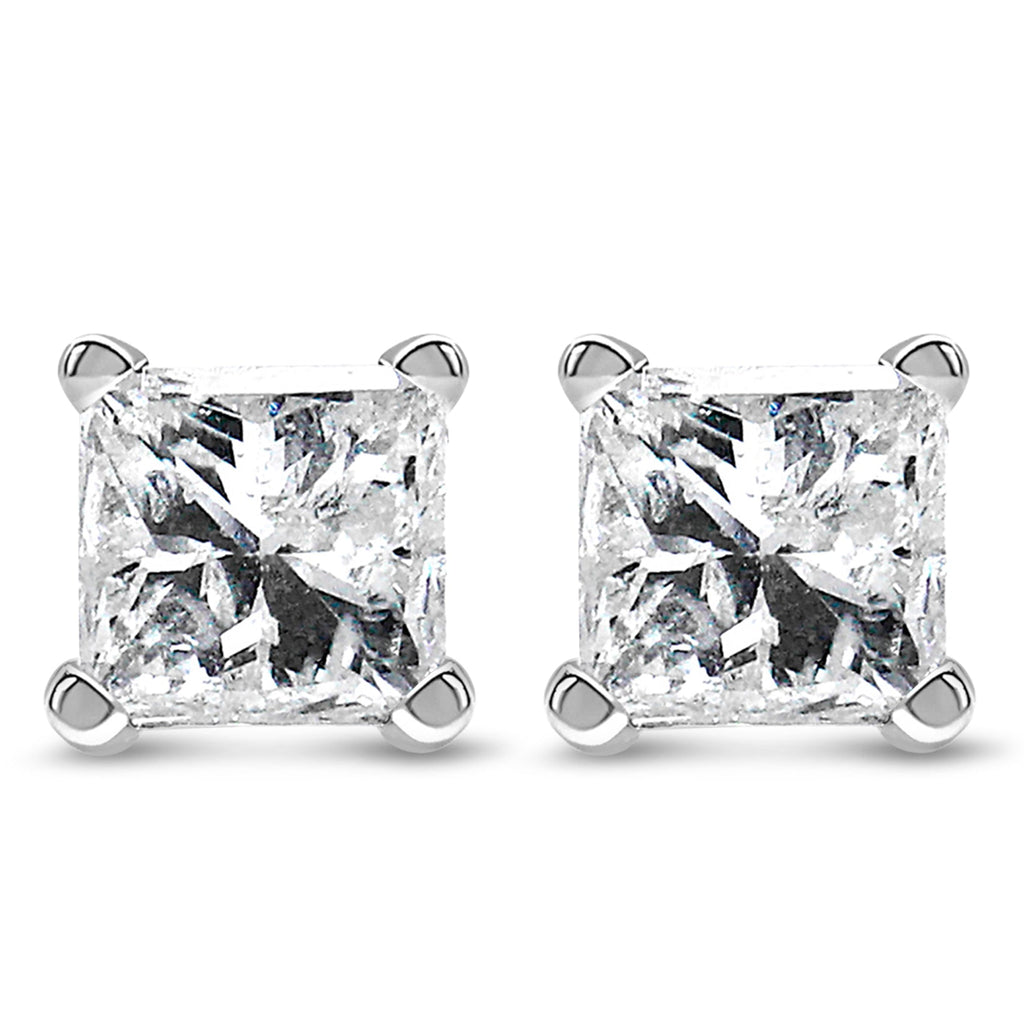 14K White Gold Princess Cut Lab-Grown Diamond Solitaire Stud Earrings (F-G Color, VS2-SI1 Clarity) - Friggin Jewelry
