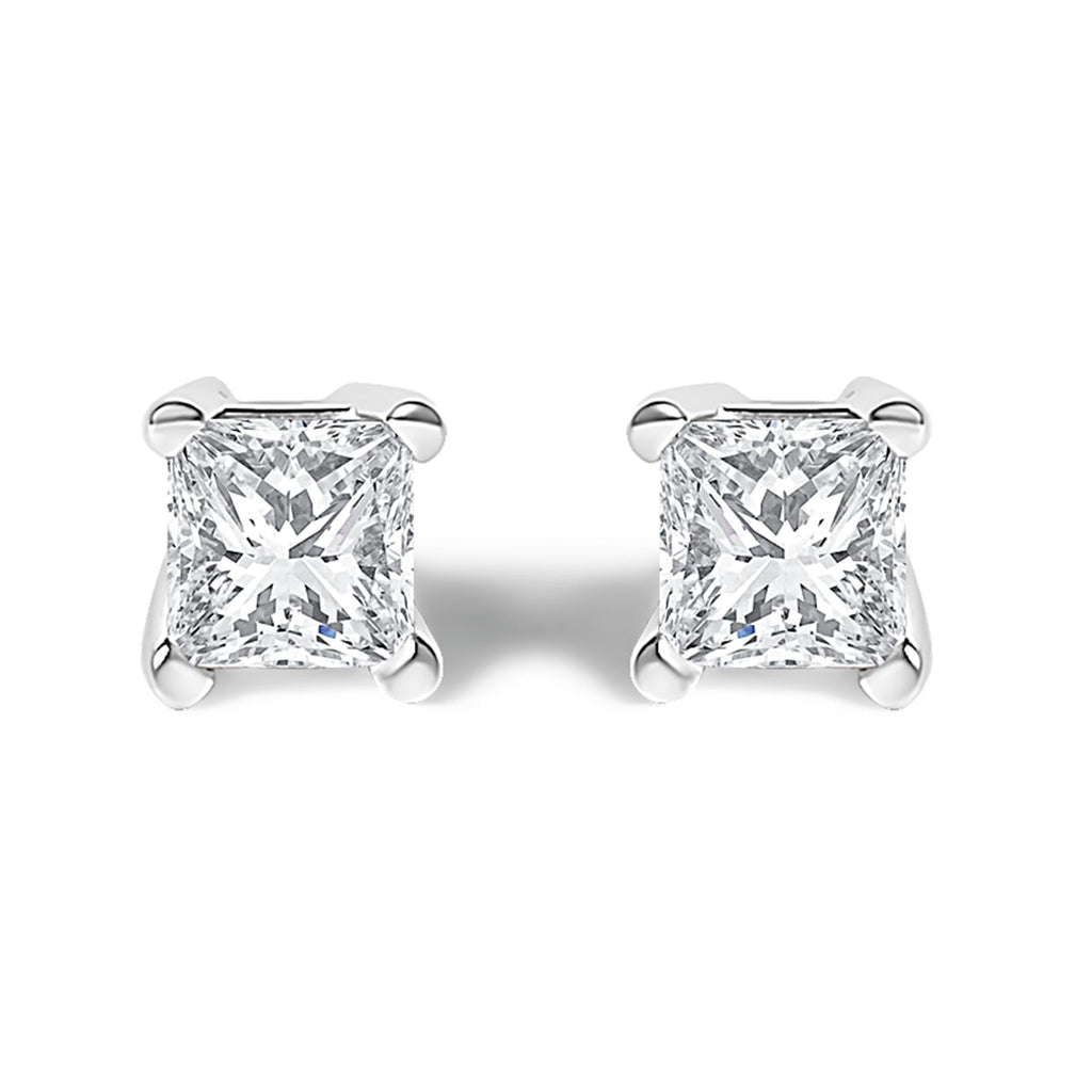 Aretes solitarios de diamante de talla princesa de 1/4 ct en plata de ley 925 (color HI, claridad I3) - Friggin Jewelry