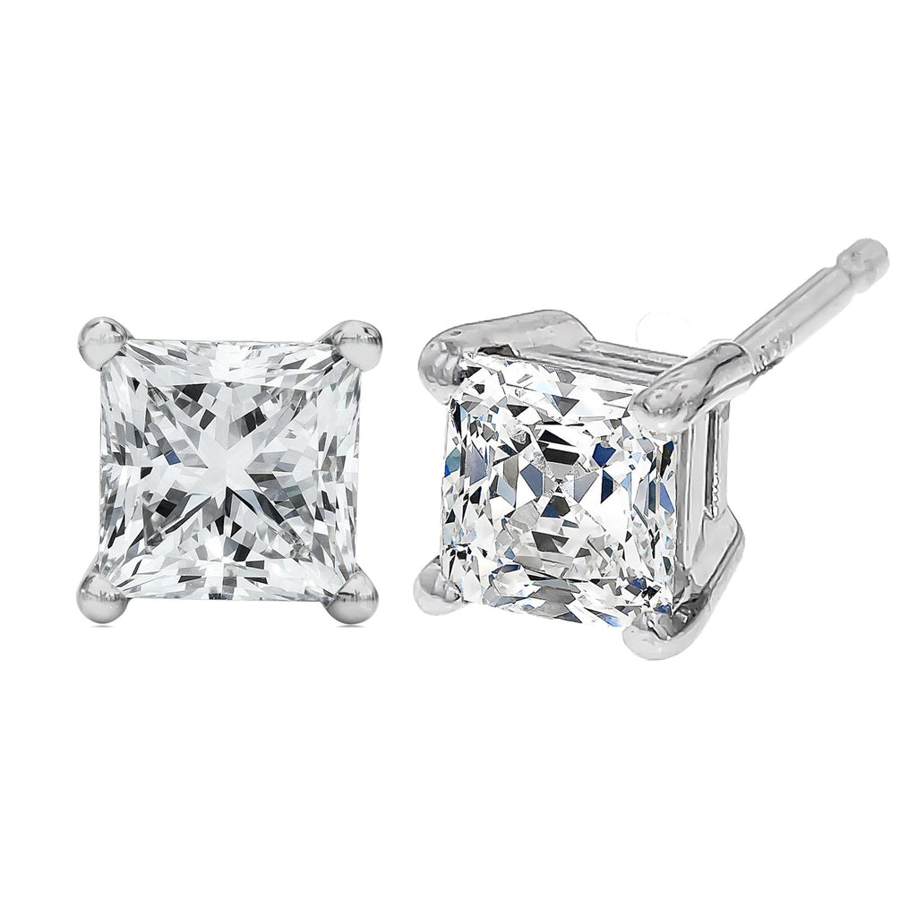 14K White Gold Princess Cut Lab-Grown Diamond Solitaire Stud Earrings (F-G Color, VS2-SI1 Clarity) - Friggin Jewelry