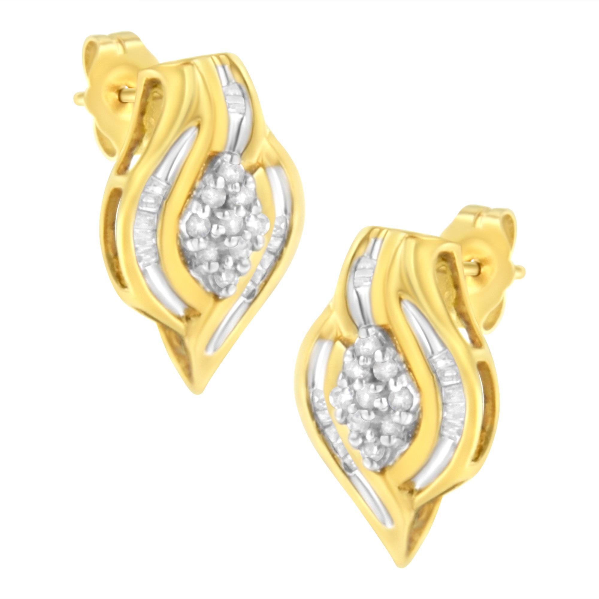 Aretes de oro amarillo de 10 quilates con diamantes de talla redonda de 1/3 ct y forma de espiral (claridad JK, color I2-I3) - Friggin Jewelry