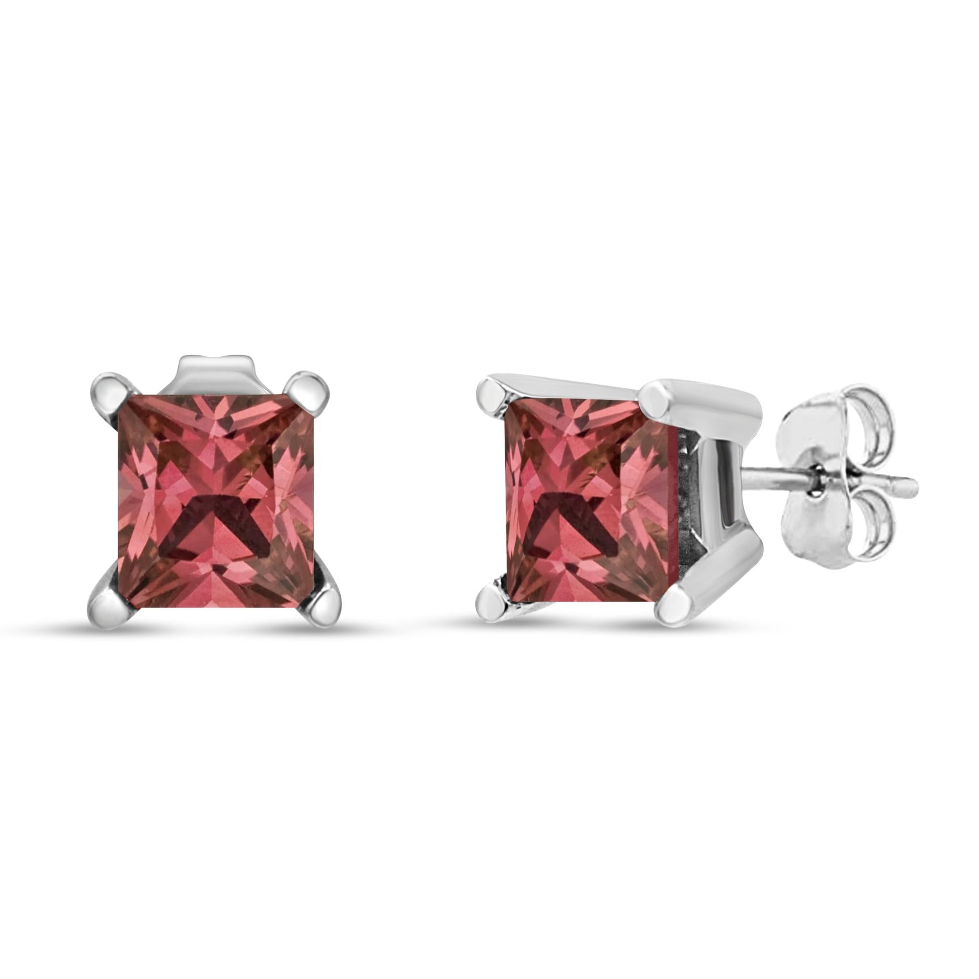 14K White Gold 4 Prong Set Lab Grown Pink Princess Diamond Solitaire Stud Earrings (Pink Color, VS2-SI1 Clarity) - Friggin Jewelry