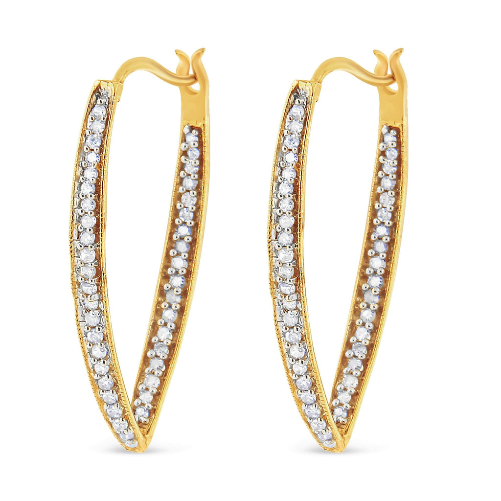 Orecchini a cerchio moderni in oro giallo 10 carati con diamanti taglio rotondo da 1/2 carati (colore IJ, purezza I2-I3) - Friggin Jewelry