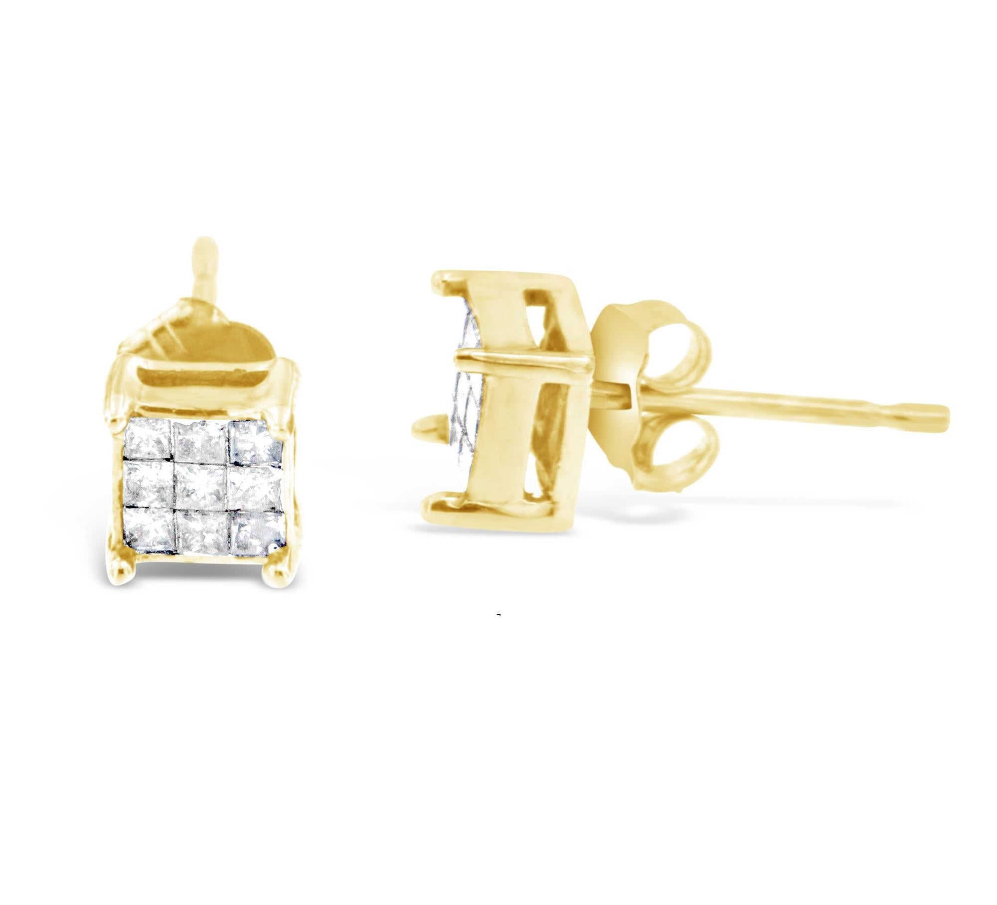10K Yellow Gold Princess-cut Composite 18-stone Diamond Earrings (0.25 CTTW, J-K color, I2-I3 clarity) - Friggin Jewelry