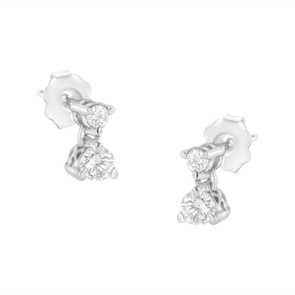 14KT White Gold 1/2 cttw Double Diamond Dangle Stud Earrings (H-I, I1-I2) - Friggin Jewelry
