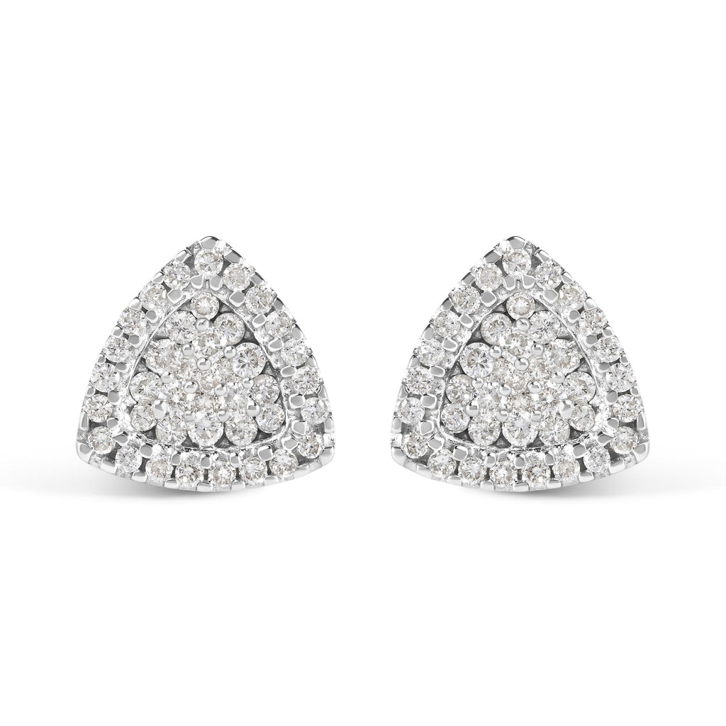 Orecchini a bottone in oro bianco 14 carati con diamanti a forma di trilione da 1/2 ct (purezza elevata, colore SI2-I1) - Friggin Jewelry