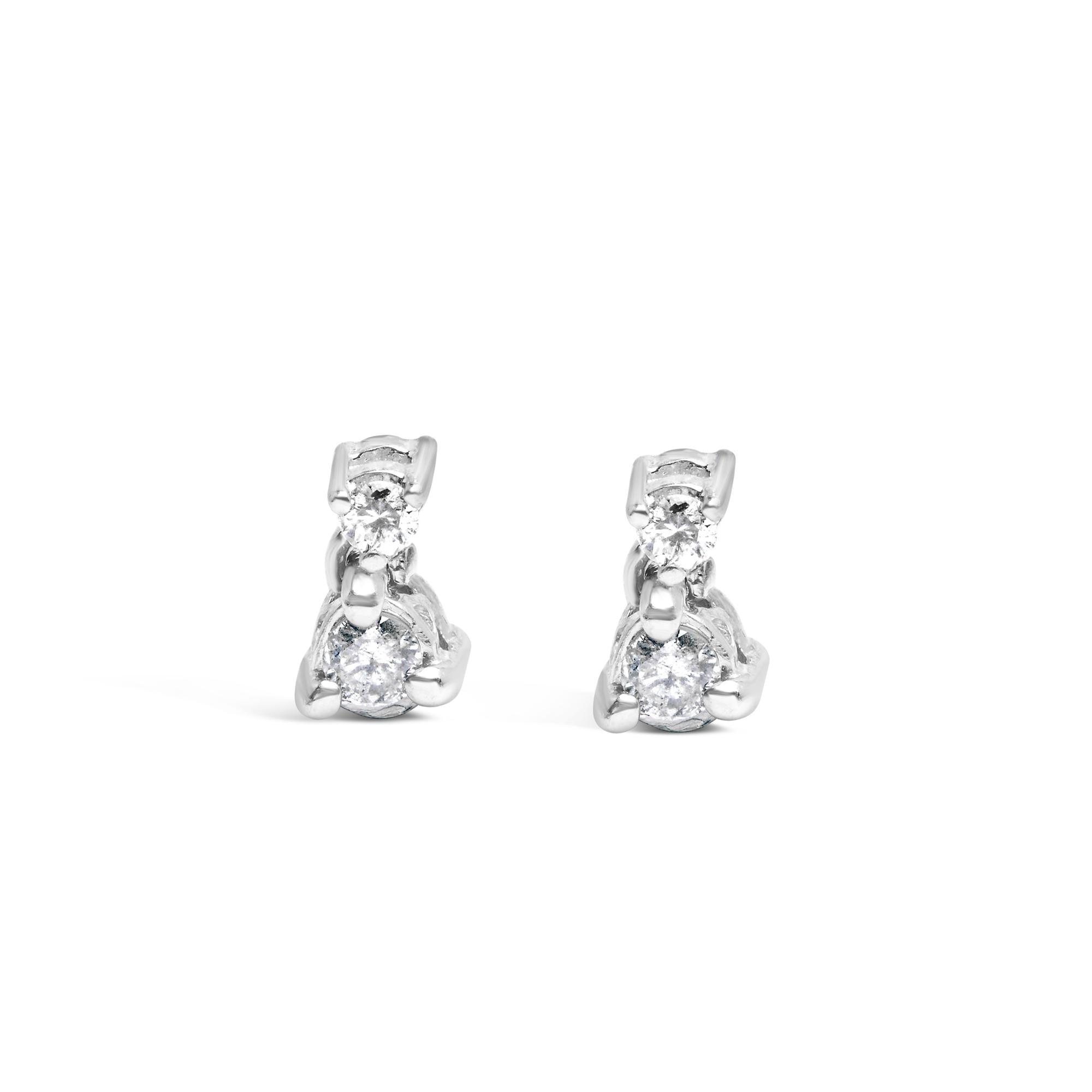 14K White Gold 1/4 Cttw Double Diamond Drop and Dangle Stud Earrings (H-I Color, SI1-SI2 Clarity) - Friggin Jewelry