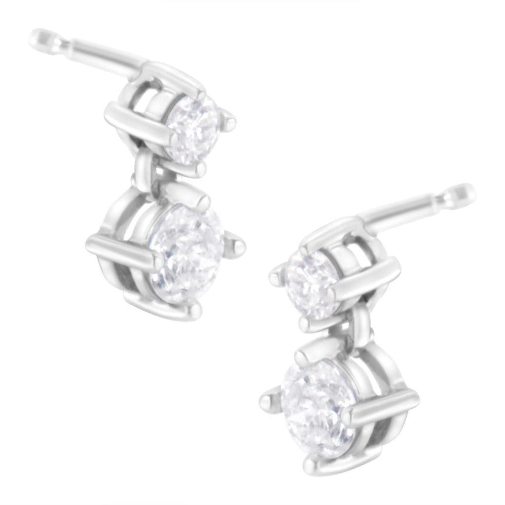 Orecchini a bottone con doppio diamante da 1 carato in oro bianco 14 carati (purezza HI, colore SI2-I1) - Friggin Jewelry