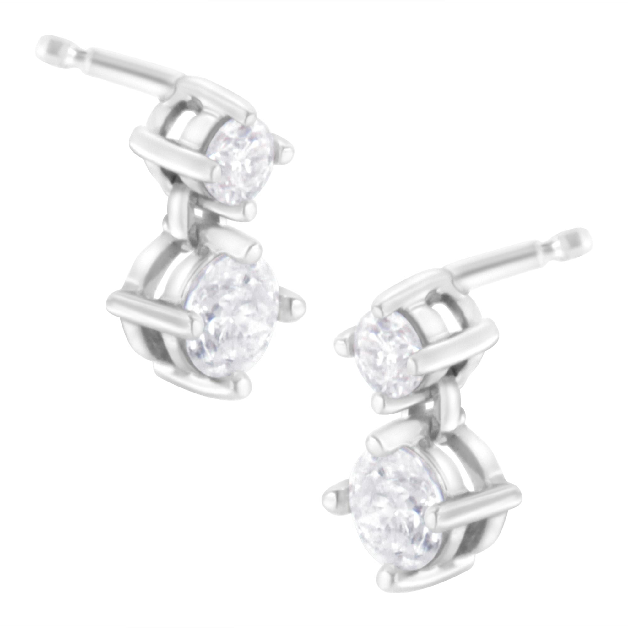14K White Gold 1 cttw Double Diamond Stud Earrings (H-I Clarity, SI2-I1 Color) - Friggin Jewelry Premium