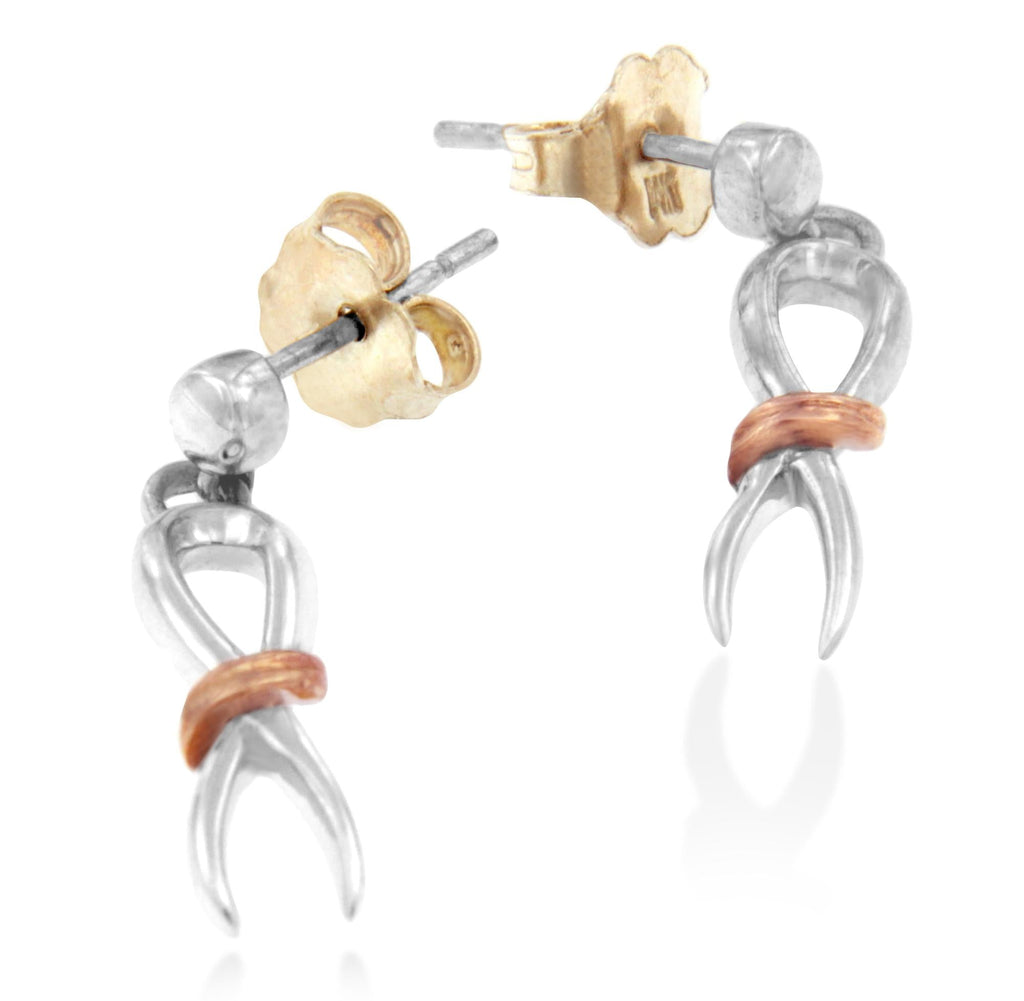 Pendientes colgantes de lazo de concienciación en plata de ley bicolor - Friggin Jewelry