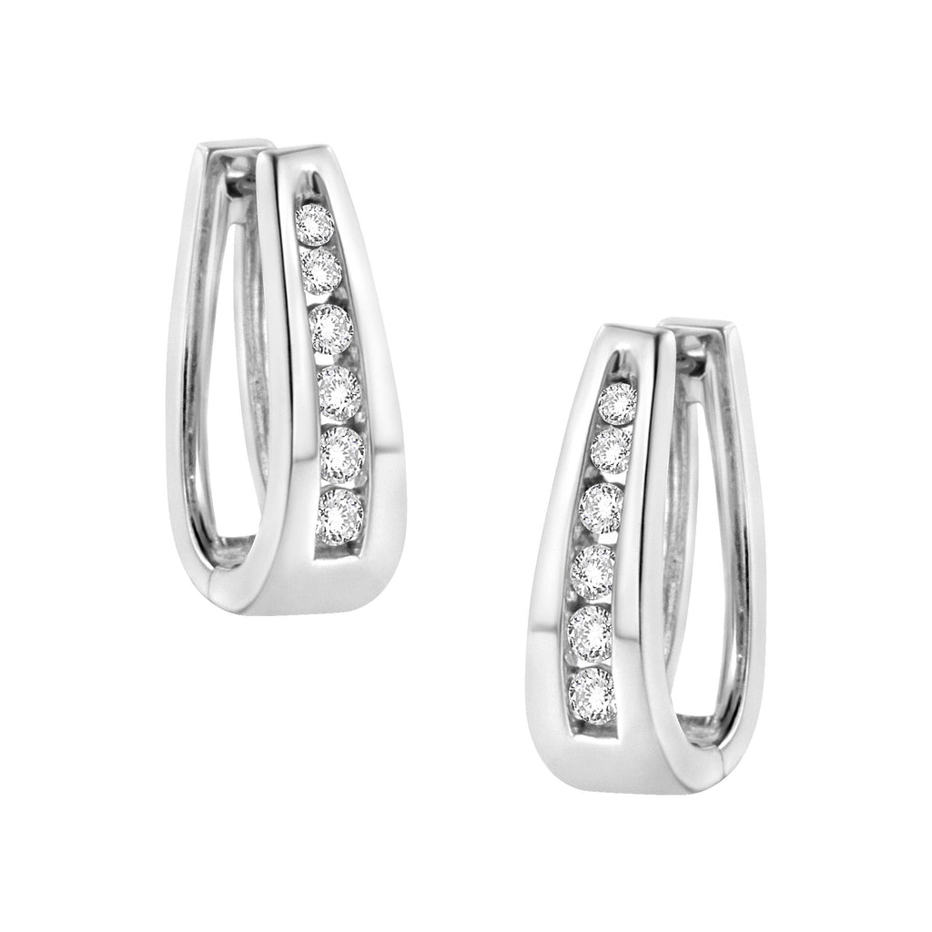 14k White Gold Channel-Set Brilliant Round-Cut Diamond Hoop Earrings (I-J Color, I2-I3 Clarity) - Friggin Jewelry Premium