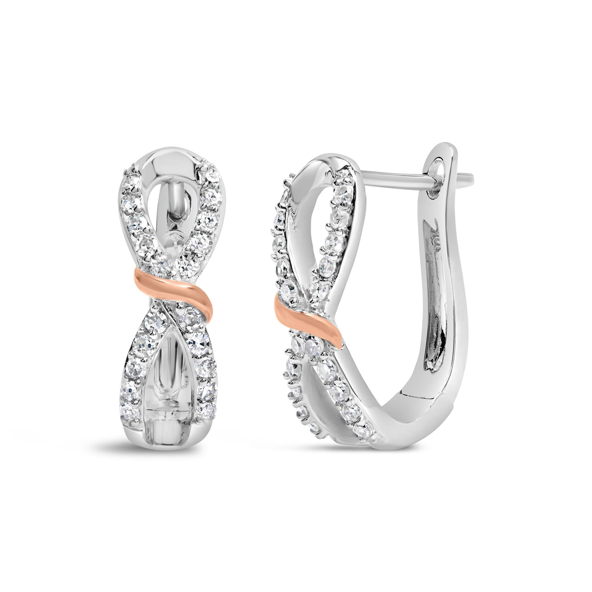 Orecchini a cerchio con nastro e diamanti infiniti da 1/3 ct in oro bianco e rosa 10 carati (colore HI, purezza I1-I2) - Friggin Jewelry